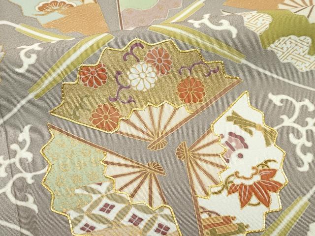 平和屋本店●極上　創業460年・千總　色留袖　駒刺繍　扇花菱文　金彩　生壁色地　逸品　CZAA5719s6