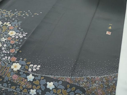 平和屋着物●極上　吉乃一廉　幻の辻が花　絞り　暈し染め　黒地　金彩　逸品　CZAA4865s6