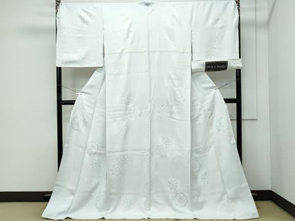 平和屋本店●極上　小紋　正倉院花文　銀彩　Peria e Argento　藍白色地　反端付き　逸品　未使用　CZAA4872s6