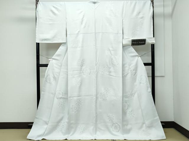 平和屋本店●極上　小紋　正倉院花文　銀彩　Peria e Argento　藍白色地　反端付き　逸品　未使用　CZAA4872s6