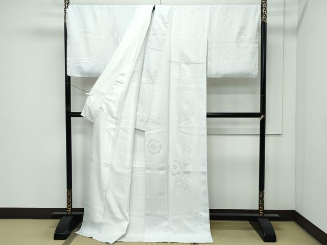 平和屋本店●極上　小紋　正倉院花文　銀彩　Peria e Argento　藍白色地　反端付き　逸品　未使用　CZAA4872s6