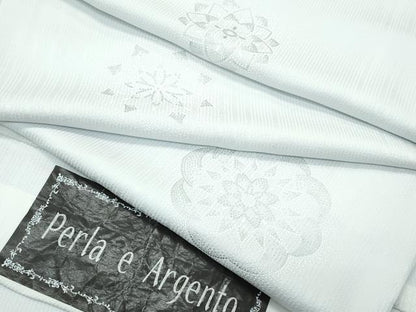 平和屋本店●極上　小紋　正倉院花文　銀彩　Peria e Argento　藍白色地　反端付き　逸品　未使用　CZAA4872s6