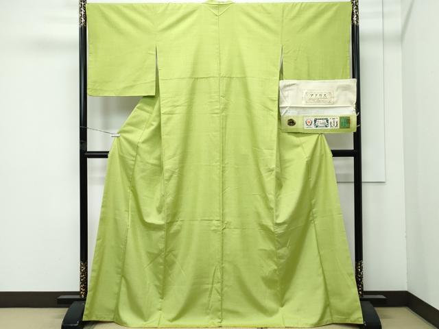 平和屋着物●極上　結城紬　アタカスシルク　色無地　抹茶色　証紙付き　逸品　CZAA4873s6