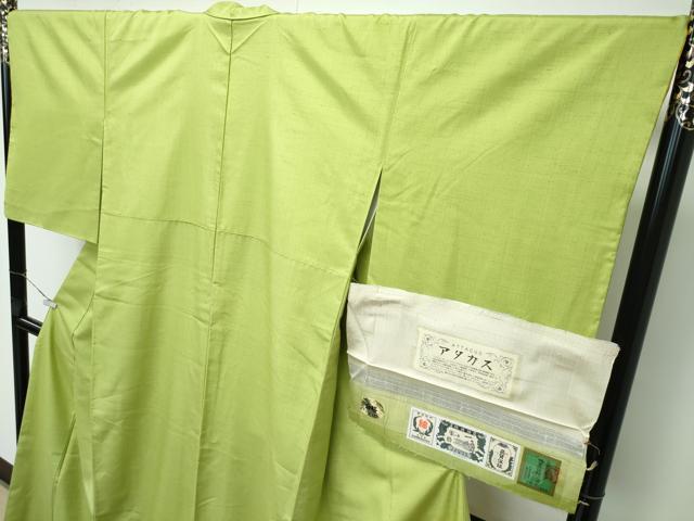 平和屋着物●極上　結城紬　アタカスシルク　色無地　抹茶色　証紙付き　逸品　CZAA4873s6