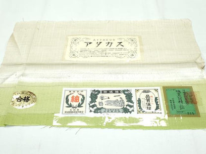 平和屋着物●極上　結城紬　アタカスシルク　色無地　抹茶色　証紙付き　逸品　CZAA4873s6