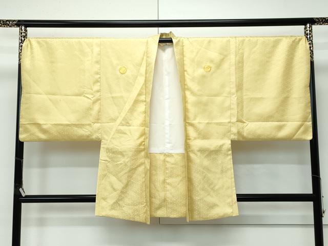 平和屋着物●極上　男性　色紋付・羽織セット　木蘭色　花菱地紋　金糸　洗える着物　逸品　CZAA4875s6