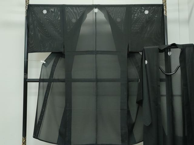 平和屋着物＊極上　男性　夏物　黒紋付・羽織セット　絽　洗える着物　逸品　CZAA4877s6