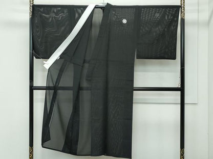 平和屋着物＊極上　男性　夏物　黒紋付・羽織セット　絽　洗える着物　逸品　CZAA4877s6