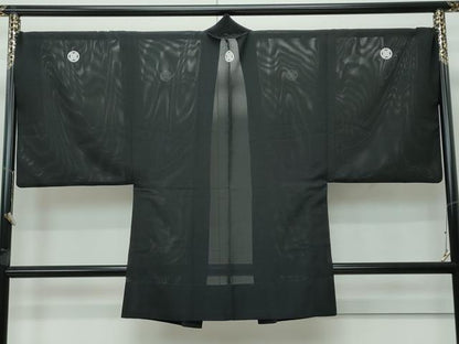 平和屋着物＊極上　男性　夏物　黒紋付・羽織セット　絽　洗える着物　逸品　CZAA4877s6