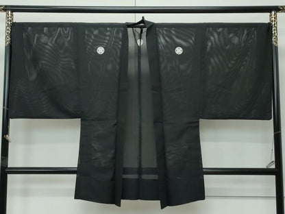 平和屋着物＊極上　男性　夏物　黒紋付・羽織セット　絽　洗える着物　逸品　CZAA4877s6