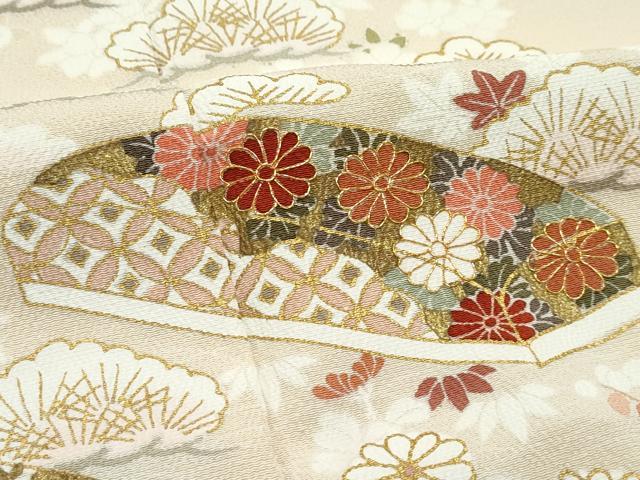 平和屋本店●極上 訪問着・長襦袢セット 駒刺繍 松竹梅文箱花文 暈し染め 金彩 丁子色地 逸品 CZAA4878s6