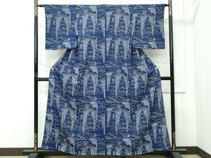 平和屋本店●極上　浦野理一　型染　付下げ小紋　遠山花松文　鬼しぼ縮緬　逸品　未使用　CZAA4879s6