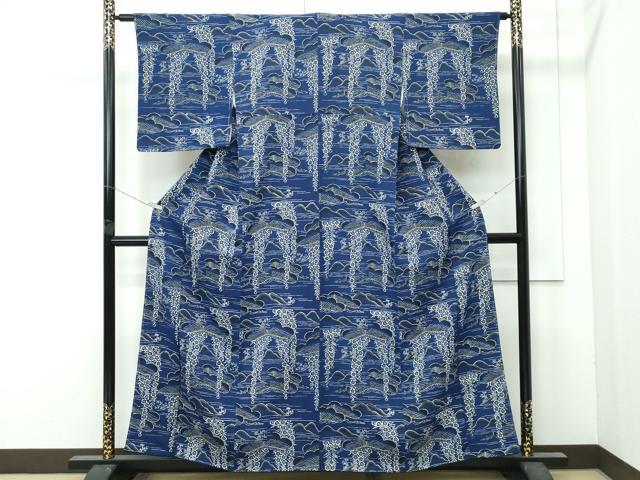 平和屋本店●極上　浦野理一　型染　付下げ小紋　遠山花松文　鬼しぼ縮緬　逸品　未使用　CZAA4879s6
