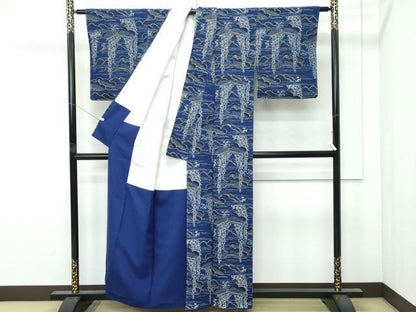 平和屋本店●極上　浦野理一　型染　付下げ小紋　遠山花松文　鬼しぼ縮緬　逸品　未使用　CZAA4879s6