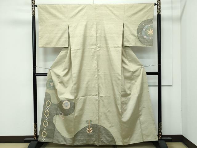 平和屋着物●極上　能州紬　絲藝苑　上島洋山　訪問着　幾何学文様　金銀糸　逸品　CZAA4880s6