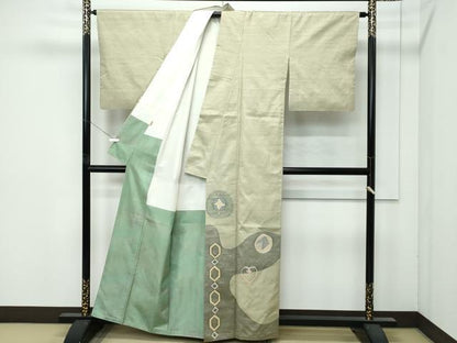 平和屋着物●極上　能州紬　絲藝苑　上島洋山　訪問着　幾何学文様　金銀糸　逸品　CZAA4880s6