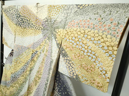 平和屋本店●極上　訪問着　絞り　中国三大刺繍　相良刺繍　草花文　銀通し地　逸品　CZAA4881s6
