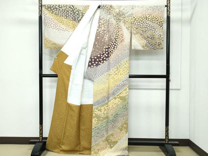平和屋本店●極上　訪問着　絞り　中国三大刺繍　相良刺繍　草花文　銀通し地　逸品　CZAA4881s6