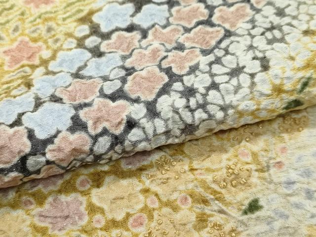 平和屋本店●極上　訪問着　絞り　中国三大刺繍　相良刺繍　草花文　銀通し地　逸品　CZAA4881s6