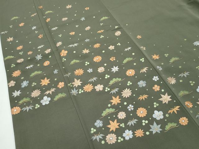 平和屋本店●極上　京都老舗銘店・に志田　色留袖　総刺繍　松竹梅花文　金糸　藍媚茶色地　たとう紙付き　逸品　CZAA4882s6