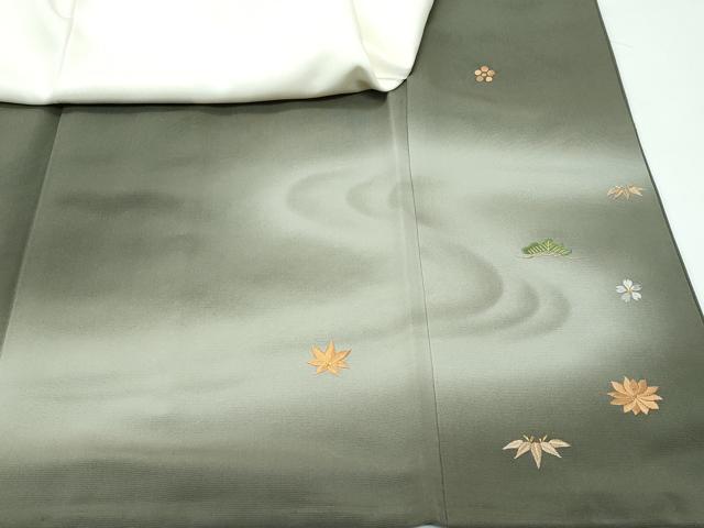 平和屋本店●極上　京都老舗銘店・に志田　色留袖　総刺繍　松竹梅花文　金糸　藍媚茶色地　たとう紙付き　逸品　CZAA4882s6
