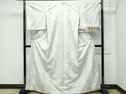 平和屋着物●極上　本場大島紬　白大島　白泥染　草花文　ほていや　株式会社大山謹製　証紙付き　逸品　未使用　CZAA4885s6