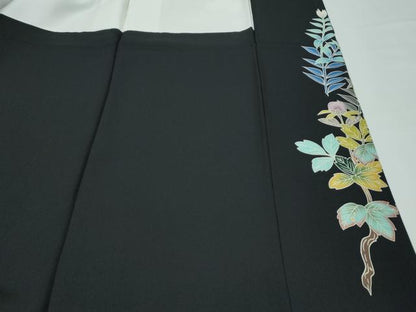 平和屋本店●極上　訪問着　総刺繍　鴛鴦草花文　暈し染め　黒地　金彩　逸品　未使用　CZAA4886s6