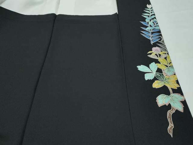 平和屋本店●極上　訪問着　総刺繍　鴛鴦草花文　暈し染め　黒地　金彩　逸品　未使用　CZAA4886s6