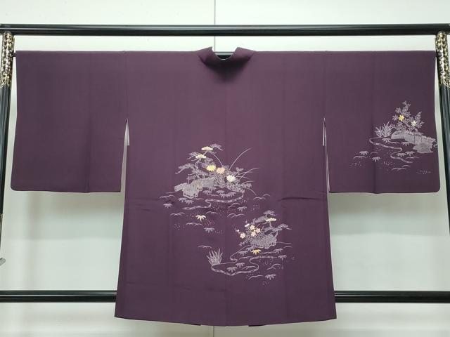 平和屋本店＃極上　創業460年・千總　羽織　刺繍　御所解文　似せ紫色地　羽織紐付き　逸品　CZAA4893s6