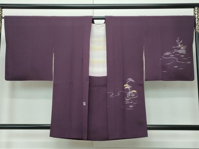 平和屋本店＃極上　創業460年・千總　羽織　刺繍　御所解文　似せ紫色地　羽織紐付き　逸品　CZAA4893s6