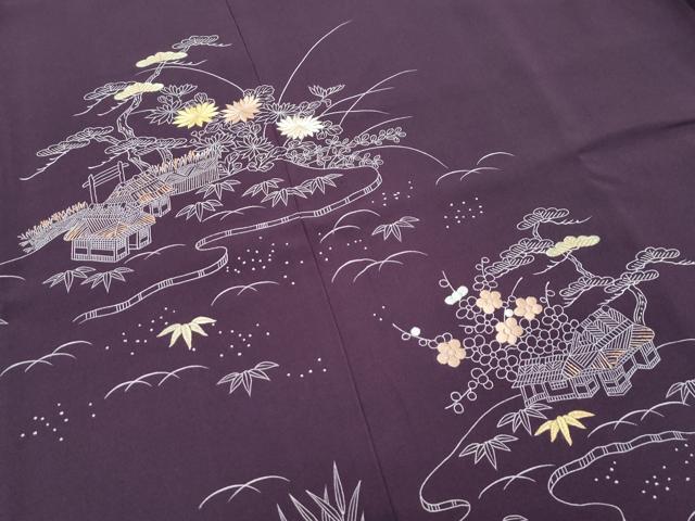 平和屋本店＃極上　創業460年・千總　羽織　刺繍　御所解文　似せ紫色地　羽織紐付き　逸品　CZAA4893s6