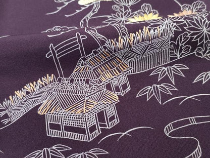 平和屋本店＃極上　創業460年・千總　羽織　刺繍　御所解文　似せ紫色地　羽織紐付き　逸品　CZAA4893s6