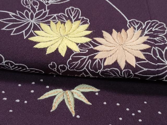平和屋本店＃極上　創業460年・千總　羽織　刺繍　御所解文　似せ紫色地　羽織紐付き　逸品　CZAA4893s6