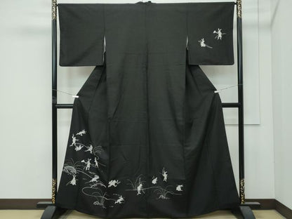 平和屋本店●極上 訪問着 紬地 中国三大刺繍 総相良刺繍 黒地 やまと誂製 逸品 CZAA4899s6