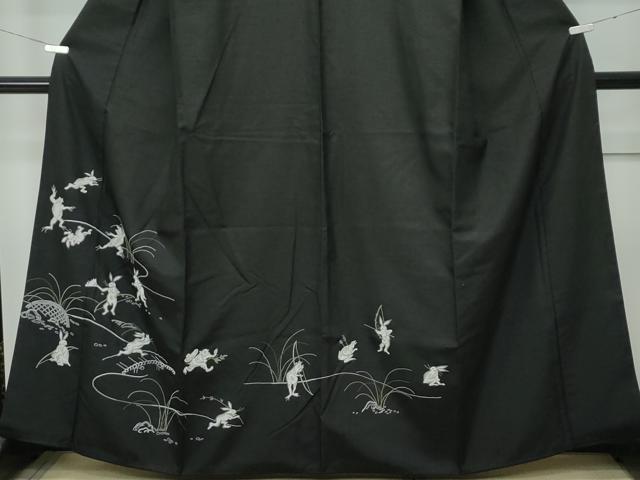 平和屋本店●極上 訪問着 紬地 中国三大刺繍 総相良刺繍 黒地 やまと誂製 逸品 CZAA4899s6