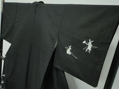 平和屋本店●極上 訪問着 紬地 中国三大刺繍 総相良刺繍 黒地 やまと誂製 逸品 CZAA4899s6