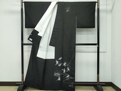 平和屋本店●極上 訪問着 紬地 中国三大刺繍 総相良刺繍 黒地 やまと誂製 逸品 CZAA4899s6