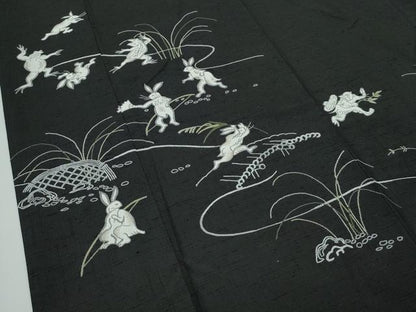 平和屋本店●極上 訪問着 紬地 中国三大刺繍 総相良刺繍 黒地 やまと誂製 逸品 CZAA4899s6