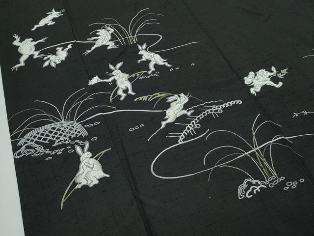 平和屋本店●極上 訪問着 紬地 中国三大刺繍 総相良刺繍 黒地 やまと誂製 逸品 CZAA4899s6