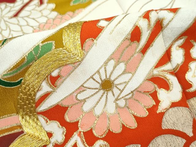 平和屋本店●極上　アンティーク　大正ロマン　振袖　駒刺繍　中国三大刺繍　相良刺繍　飛鶴梅松文　黒地　金銀彩　逸品　CZAA4903s6