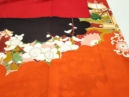 平和屋本店●極上　アンティーク　大正ロマン　振袖　駒刺繍　中国三大刺繍　相良刺繍　飛鶴梅松文　黒地　金銀彩　逸品　CZAA4903s6