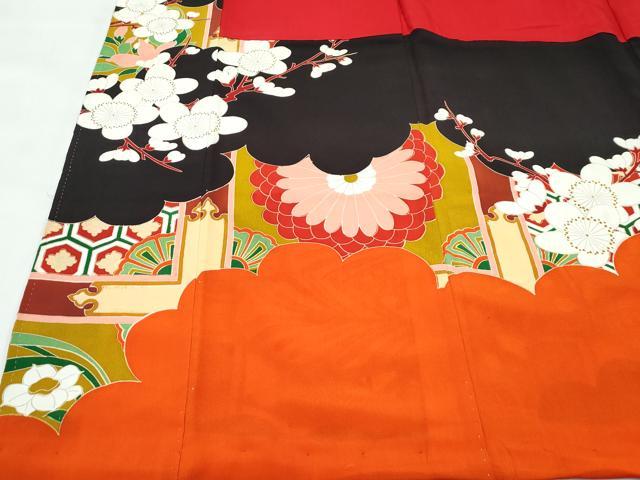 平和屋本店●極上　アンティーク　大正ロマン　振袖　駒刺繍　中国三大刺繍　相良刺繍　飛鶴梅松文　黒地　金銀彩　逸品　CZAA4903s6