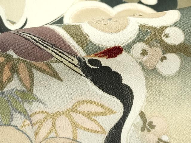 平和屋着物●極上 アンティーク 大正ロマン 振袖 駒刺繍 中国三大刺繍 相良刺繍 飛鶴草花文 暈し染め 黒地 金彩 逸品 CZAA4904s6