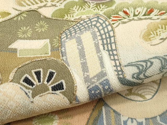 平和屋着物●極上 アンティーク 大正ロマン 振袖 駒刺繍 中国三大刺繍 相良刺繍 飛鶴草花文 暈し染め 黒地 金彩 逸品 CZAA4904s6