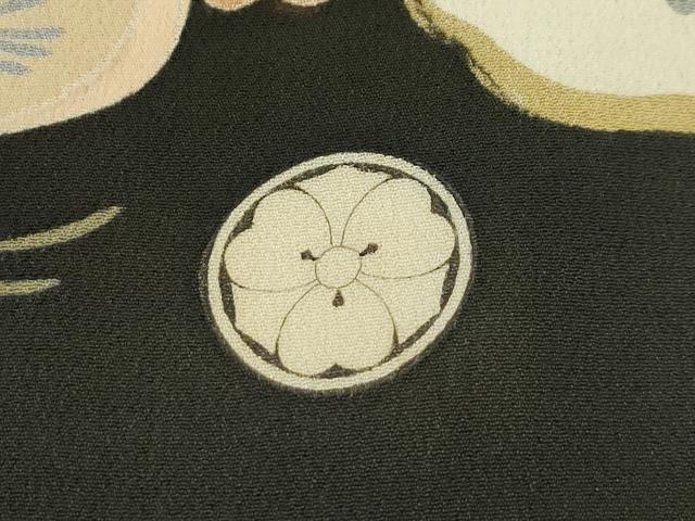 平和屋着物●極上 アンティーク 大正ロマン 振袖 駒刺繍 中国三大刺繍 相良刺繍 飛鶴草花文 暈し染め 黒地 金彩 逸品 CZAA4904s6