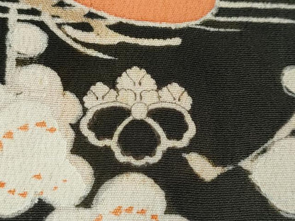 平和屋着物●極上　アンティーク　大正ロマン　振袖　駒刺繍　檜扇風景花文　黒地　金彩　逸品　CZAA4905s6