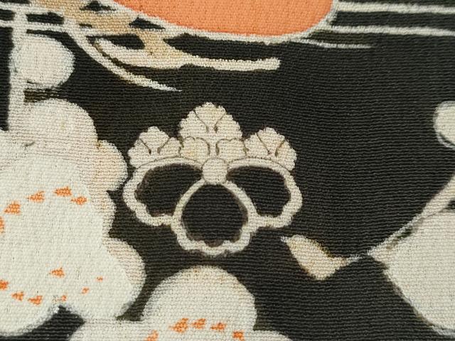 平和屋着物●極上　アンティーク　大正ロマン　振袖　駒刺繍　檜扇風景花文　黒地　金彩　逸品　CZAA4905s6