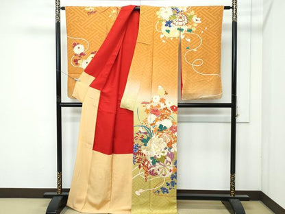 平和屋着物●極上　アンティーク　大正ロマン　小振袖　駒刺繍　花車文　暈し染め　金銀彩　逸品　CZAA4906s6