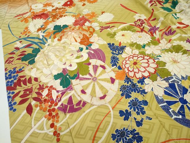 平和屋着物●極上　アンティーク　大正ロマン　小振袖　駒刺繍　花車文　暈し染め　金銀彩　逸品　CZAA4906s6