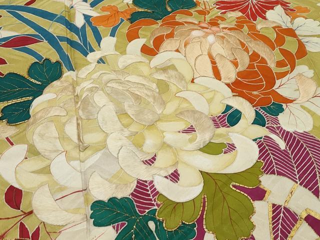 平和屋着物●極上　アンティーク　大正ロマン　小振袖　駒刺繍　花車文　暈し染め　金銀彩　逸品　CZAA4906s6